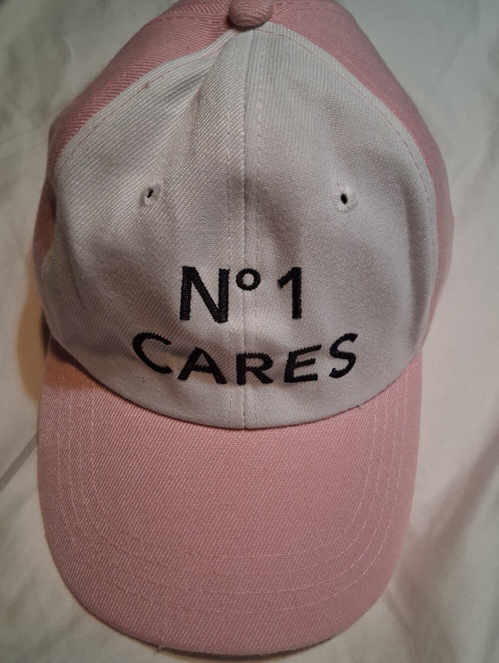 N°1 CARES Pink White Baseball Hat Dad Cap Adjustable Strapback Novelty